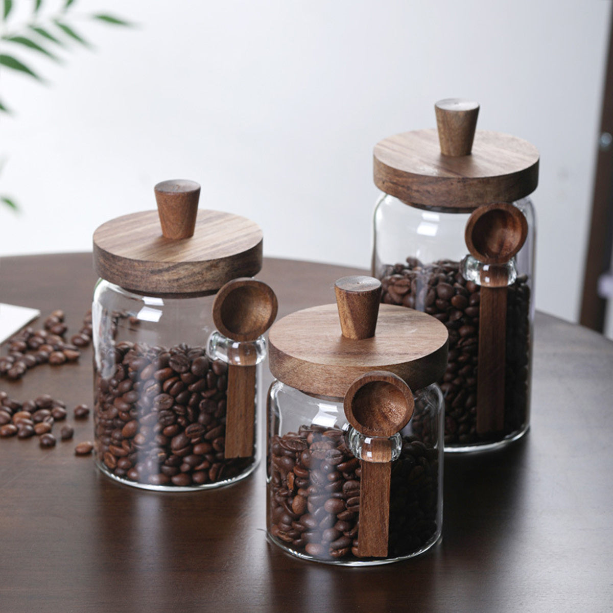 3Pcs Glass Coffee Jars With Spoons,Candy Jars,Biscuit Jars,Storage Jars,Tea Jars